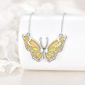 wholesale 925 Sterling Silver Yellow Fire Opal & Moss Agate Butterfly Pendant Necklace for Women Girls  43cm Chain Length-0-3