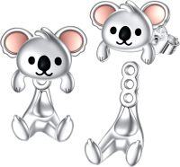 wholesale 925 Sterling Silver Koala Bear Stud Earrings with Pink Accents for Women - Cute Animal  Set-Koala Stud Earrings