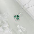 wholesale 925 Sterling Silver Emerald Heart & Round Cut CZ Shamrock Pendant Necklace for Women - Saint Patrick's Day Gift Idea-0-3