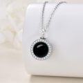 wholesale 925 Sterling Silver Black Onyx & Cubic Zirconia Round Cremation Keepsake Pendant Necklace with Funnel and Fill Tool-0-2