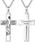 wholesale 925 Sterling Silver  Volleyball Bible Verse Cross Pendant Necklace for Women Sports Fans-0-0