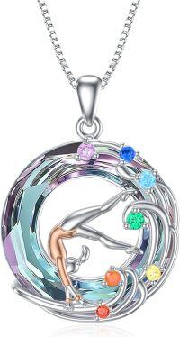 wholesale 925 Sterling Silver Colorful Crystal Dancing Girl Pendant Necklace for Women and Girls-Gymnastics-2