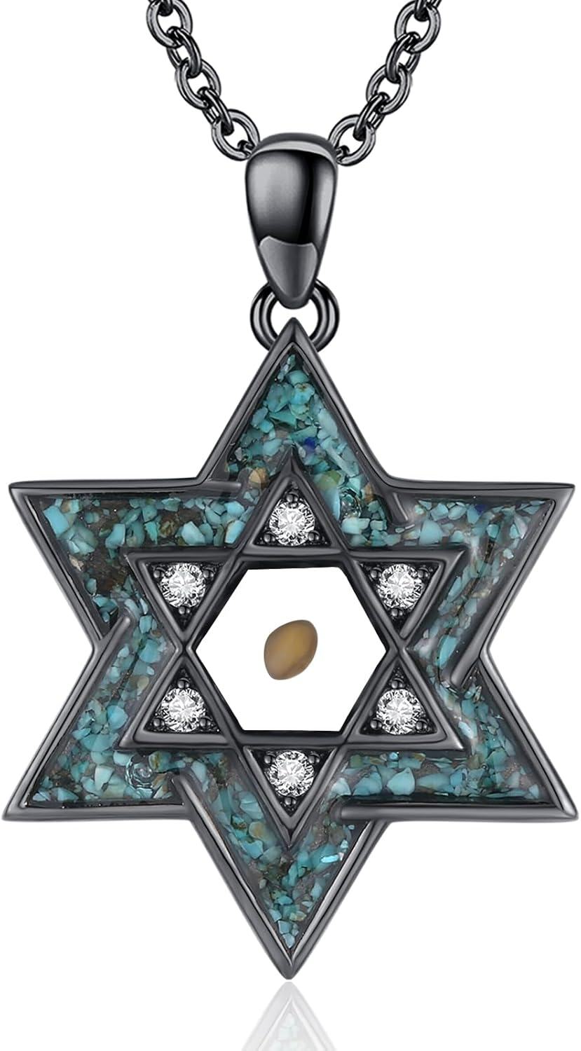 Sterling Silver Black Turquoise Star of David Pendant Necklace Jewish Jewelry Gifts for Women-0-1