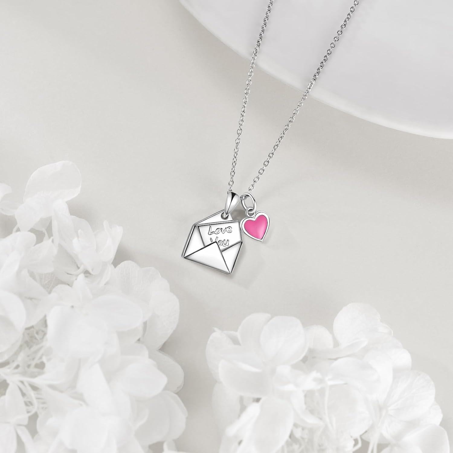  Sterling Silver Heart Necklace w Gothic Punk Red Heart Pendant Skeleton Skull Scythe Bat Music Envelope Paper Airplane Design -0-3