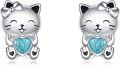 wholesale 925 Sterling Silver Turquoise Heart Cat Bowknot Stud Earrings Gift for Women-0-0