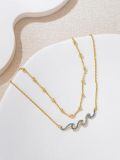 wholesale 925 Sterling Silver Blue Crystal Wave Bracelet With Gold Chain And Beads-0-3
