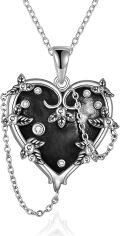 wholesale 925 Sterling Silver Black Heart Necklace with Floral Skull Gothic Halloween Jewelry for Women Witchy Gifts-0-0