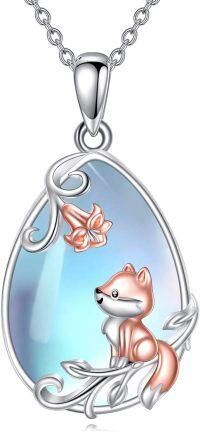 wholesale 925 Sterling Silver Fox Moonstone Pendant Necklace-Fox Necklace