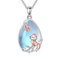 wholesale 925 Sterling Silver Fox Pendant Necklace Wholesale With Rose Gold Flowers-Fox Necklace