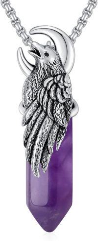 wholesale  Sterling Silver Raven Necklace Gothic Crow Pendant Jewelry for Men Women -D05-Amethyst