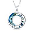 wholesale 925 Sterling Silver Moon Phase Blue Crystal Pendant Necklace White Gold Plated-0-0