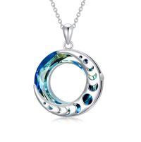 wholesale 925 Sterling Silver Moon Phase Blue Crystal Pendant Necklace White Gold Plated-Blue Crystal