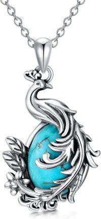 wholesale  Sterling Silver Green Turquoise Vintage Wolf Raven Phoenix Pendant Necklace w 18+2 Chain ( chars) -Phoenix