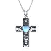 wholesale 925 Sterling Silver Celtic Claddagh Heart Cross Pendant Necklace With Moonstone-cross