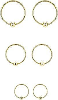 wholesale Gold 925 Sterling Silver Small Ball Studs Minimalist Hoop Earrings for Women - Hypoallergenic Jewelry Set of 6 Pairs-Gold-10\/12\/14mm