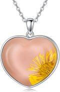 wholesale 925 Sterling Silver Heart-Shaped Pink Resin Dried Daisy Flower Pendant Necklace-0-0