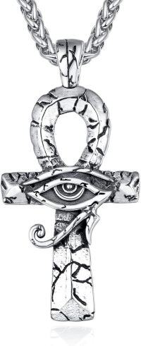 wholesale 925 Sterling Silver Ankh Eye of Horus Pendant with 24 Wheat Chain-Silver