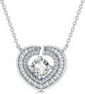 wholesale 925 Sterling Silver Platinum Heart-Shaped Diamond Pendant Necklace (D VVS)-0-0