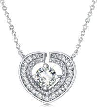 wholesale 925 Sterling Silver Platinum Heart-Shaped Diamond Pendant Necklace (D VVS)-Heart