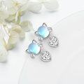 wholesale Sterling Silver Moonstone Cat Heart Stud Earrings, Cubic Zircon Dangle Drop for Sensitive Ears, Cute Gift for Cat Lovers-0-1