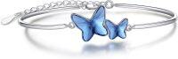 wholesale 925 Sterling Silver Blue Crystal Butterfly Bangle Bracelet for Women-B