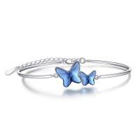 wholesale 925 Sterling Silver Blue Crystal Butterfly Bangle Bracelet for Women-B
