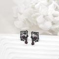 wholesale 925 Sterling Silver Square Pink Rose Gothic Punk Vintage Stud Earrings-0-3