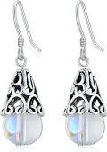 wholesale 925 Sterling Silver Rainbow Moonstone Filigree Teardrop Leverback Earrings for Women-0-0