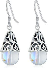 wholesale 925 Sterling Silver Rainbow Moonstone Filigree Teardrop Leverback Earrings for Women-15-Boho Moonstone Earrings