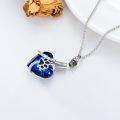 wholesale 925 Sterling Silver Blue Austrian Crystal Paw Print Heart Cremation Jewelry Pendant with Chain and Funnel-0-2
