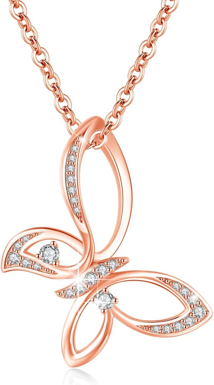 Sterling Silver Gold Plated Rose Gold Butterfly Necklace for Women Girls Valentine s Day Gifts-0-0