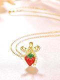 wholesale 925 Sterling Silver Metal Red Strawberry with Gold Tone Bow Pendant Necklace for Women - Summer Fruit -0-1