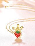 wholesale 925 Sterling Silver Metal Red Strawberry with Gold Tone Bow Pendant Necklace for Women - Summer Fruit -0-1