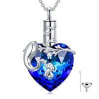 wholesale 925 Sterling Silver Elephant Heart Blue Crystal Cremation Jewelry Urn Pendant Necklace with Funnel and Fill Kit-Elephant