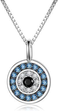 wholesale 925 Sterling Silver Round Blue Crystal Evil Eye Pendant Necklace for Women Greek Protection s-P