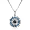 wholesale 925 Sterling Silver Round Blue Crystal Evil Eye Pendant Necklaces Wholesale for Women Greek Protection s-0-0