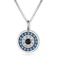 wholesale 925 Sterling Silver Round Blue Crystal Evil Eye Pendant Necklaces Wholesale for Women Greek Protection s-P