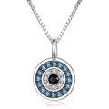 wholesale 925 Sterling Silver Evil Eye Pendant Necklace Blue Black Cz Crystal Circle Chain Jewelry-0-0