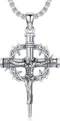 wholesale 925 Sterling Silver Crucifix Pendant Necklace  with Crown of Thorns - Religious Jewelry for Men & Women-0-0