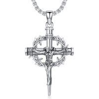 wholesale 925 Sterling Silver Crucifix Pendant Necklace  with Crown of Thorns - Religious Jewelry for Men & Women-Nail Cross