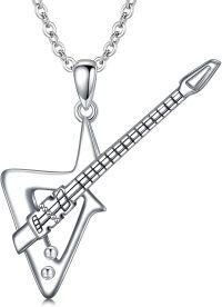 wholesale 925 Sterling Silver Electric Guitar Pendant Necklace for Women Girls Musical Instrument s-Electric Guitar