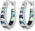 wholesale 925 Sterling Silver Abalone Shell Inlay Small Hoop Earrings for Women-0-0
