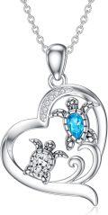 wholesale 925 Sterling Silver Heart-Shaped Mother & Baby Turtles Pendant with Blue Topaz and White Cubic Zirconia Gemstones s for Mom or Wife-0-0
