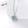 wholesale 925 Sterling Silver Round Blue Crystal Evil Eye Pendant Necklaces Wholesale for Women Greek Protection s-0-1