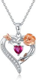 wholesale 925 Sterling Silver Heart Rose Pendant Necklaces for Women Girls s-0-0