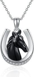 wholesale 925 Sterling Silver Black Horse Head Horseshoe Lucky Charm Pendant Necklace for Women-0-0