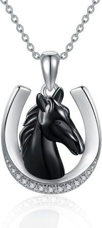 wholesale 925 Sterling Silver Black Horse Head Horseshoe Lucky Charm Pendant Necklace for Women-horse 1