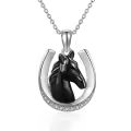 wholesale 925 Sterling Silver Black Horse Head Horseshoe Lucky Charm Pendant Necklace Wholesale for Women-0-0