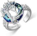 wholesale Tree Of Life Open Ring 925 Sterling Silver With Blue Circle Crystal Initial W Adjustable Ring Birthday Jewelry For Women -0-0