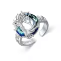 TOUPOP Sterling Silver Blue Crystal Adjustable Initial Ring For Women-0-0